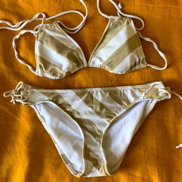 Aeropostale Swim Aero White Beige Gold Shimmer Bikini Set Poshmark